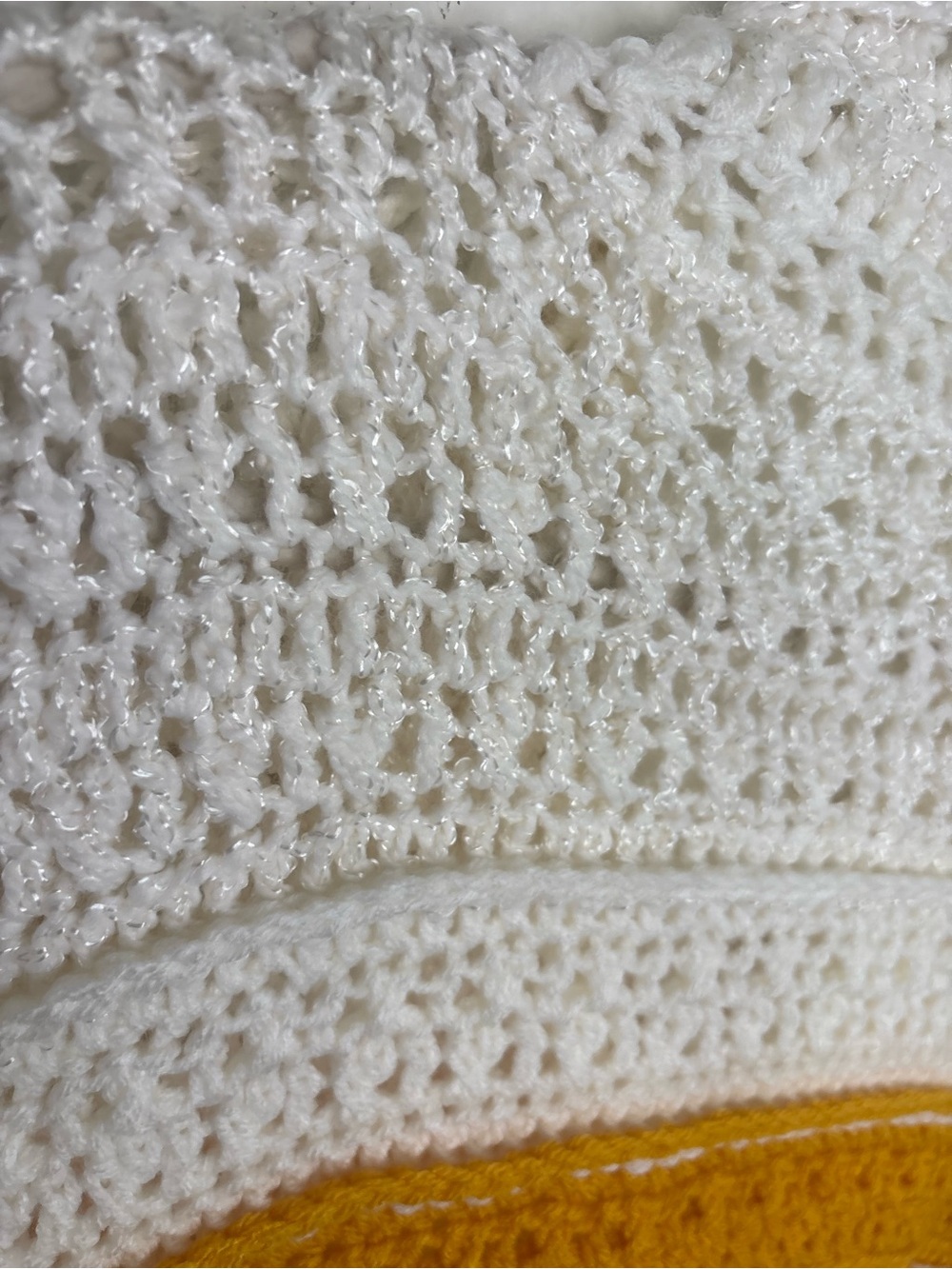 Handmade Knit Crochet Cardigan Sweater Mustard Yellow & Cream Boho - Picture 11 of 16